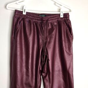 Harmony + Havoc maroon fauz leather jogger pants, size small